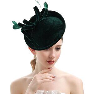 🔥Bubbmi Fascinator Hat Women Green Velvet or Velour Church Banquet Cocktail Hat